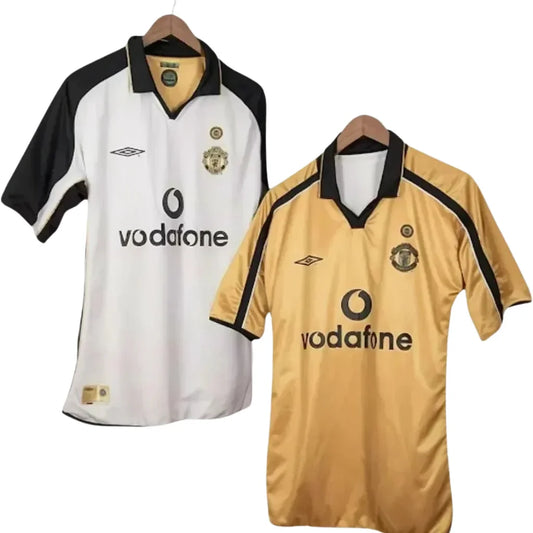 Jersey Manchester United 01/02 Modelo Retro 100 Anos Masculina- Braca e preta, Dourada e Preta Dupla Face