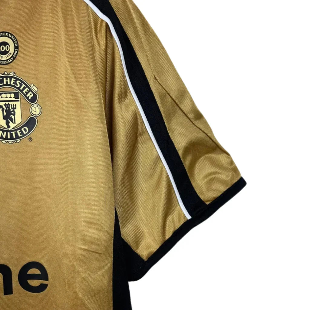 Jersey Manchester United 01/02 Modelo Retro 100 Anos Masculina- Braca e preta, Dourada e Preta Dupla Face