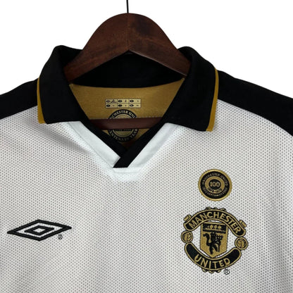 Jersey Manchester United 01/02 Modelo Retro 100 Anos Masculina- Braca e preta, Dourada e Preta Dupla Face