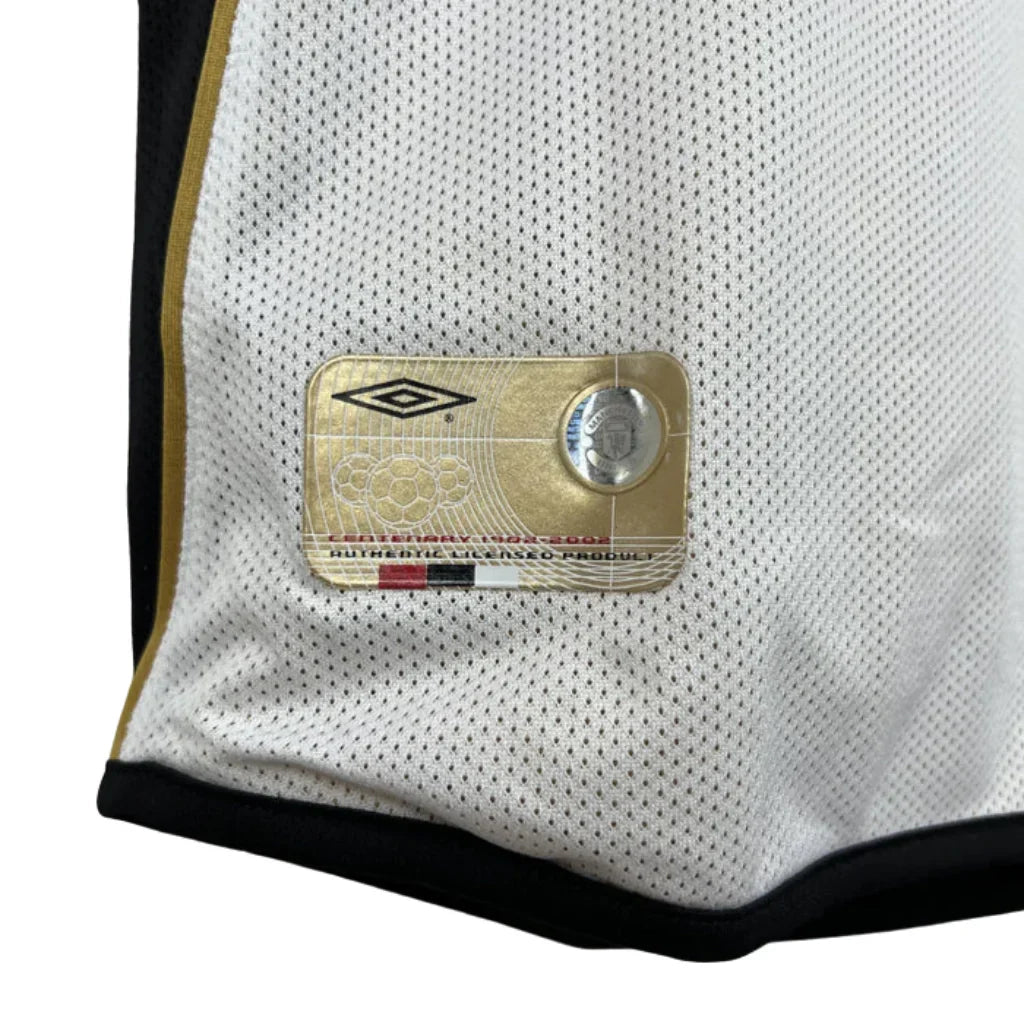 Jersey Manchester United 01/02 Modelo Retro 100 Anos Masculina- Braca e preta, Dourada e Preta Dupla Face